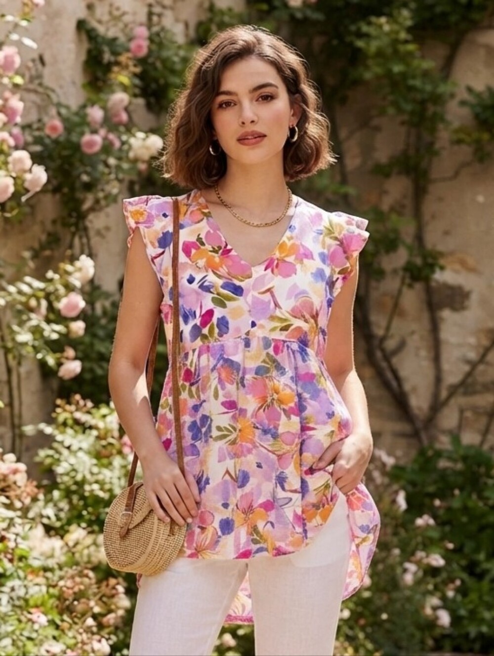 Andree By Unit Floral Women's Tunic Blouse Sz Small